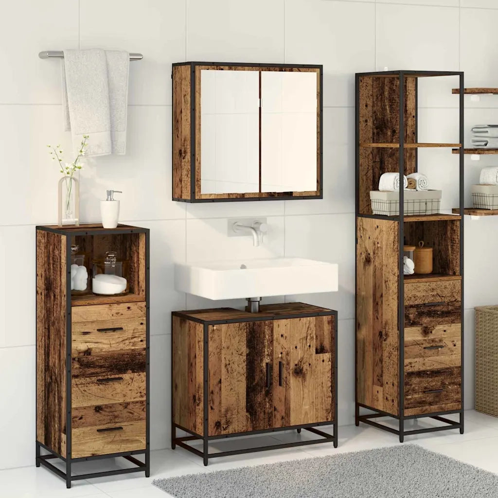 Set di mobili per il bagno con cassetto 4 pcs Legno vecchio 3402375