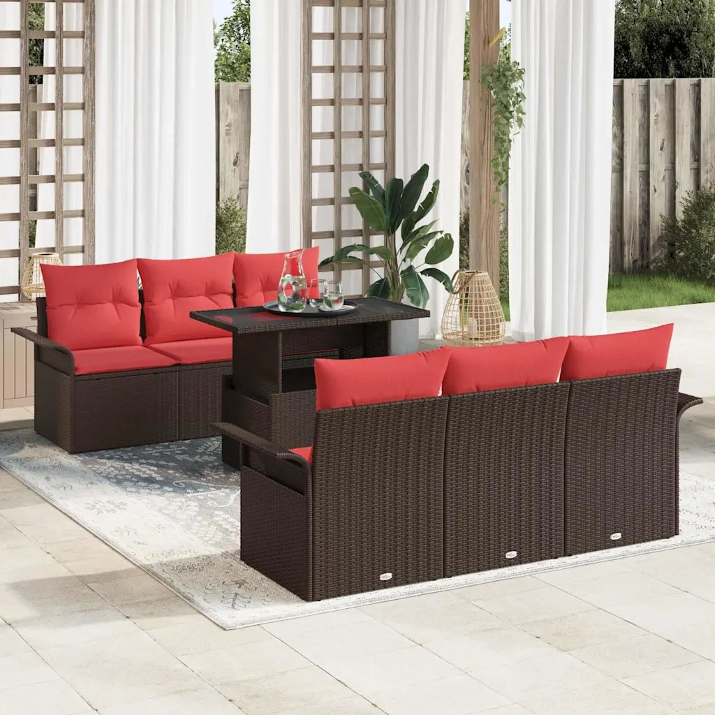 Set Divano da Giardino 7 pcs Marrone Rattan in Polipropilene 3356947