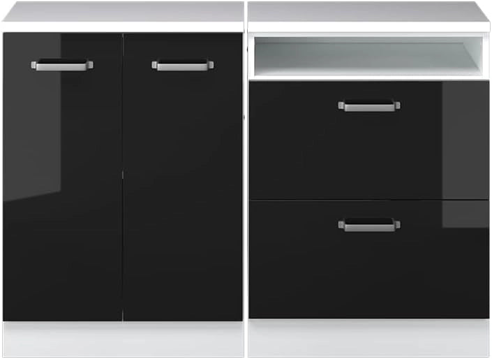 Set di mobili sottotetto Rion, Nero lucido, 120 cm Set di 2 carcasse armadio profondità 60 cm, adatto per il salvaspazio sotto tetti spioventi
