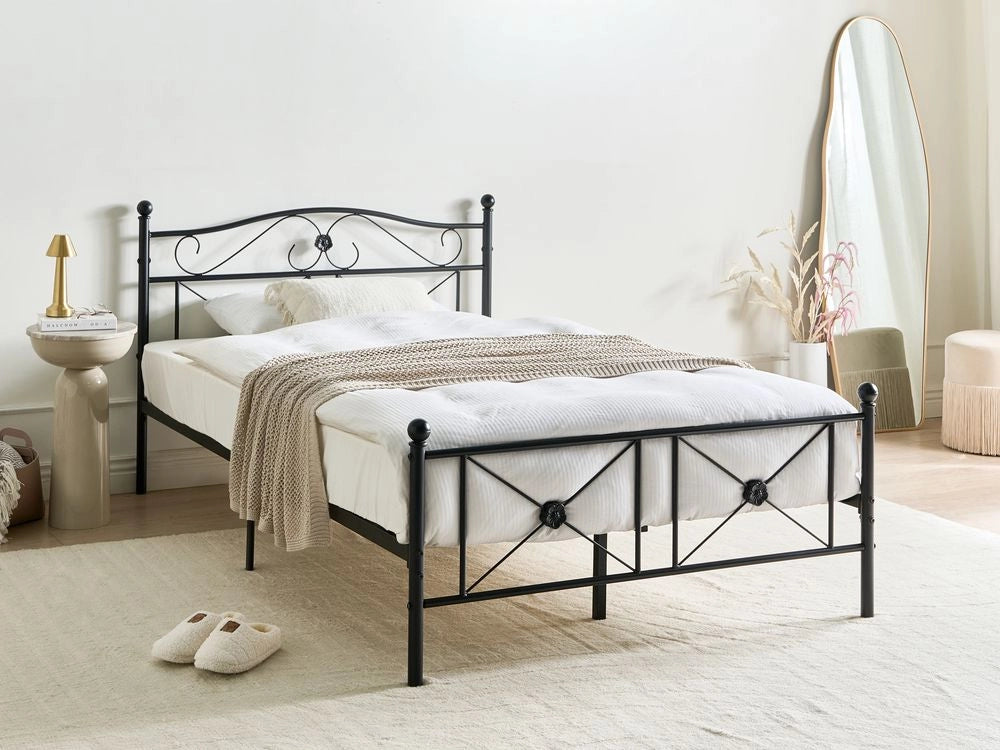Letto matrimoniale 120 x 200 cm Rete a doghe con struttura in metallo Nero Retro
