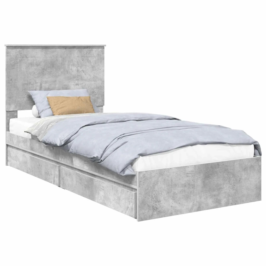 Letto con Contenitore con testiera Grigio cemento 75 x 190 cm