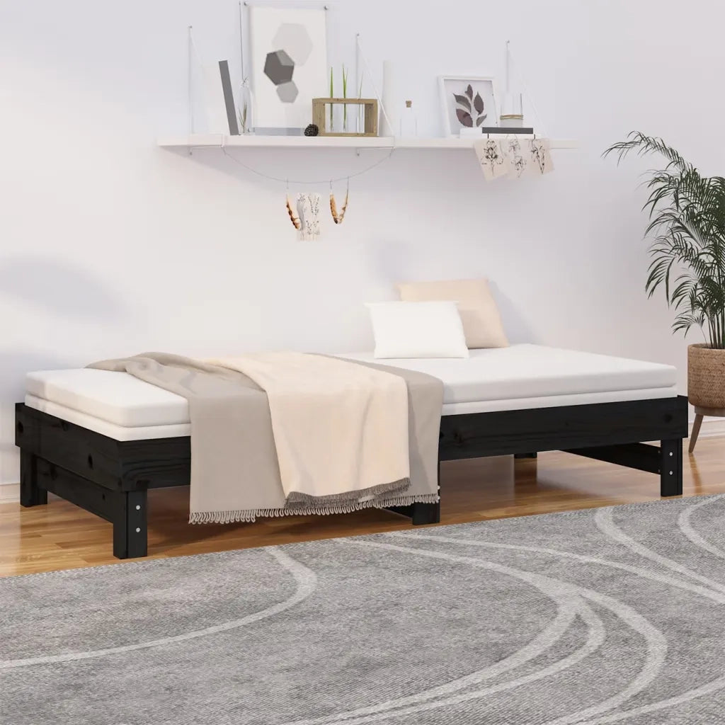 Dormeuse Estraibile Nera 2x(100x200) cm Legno Massello di Pino 823378