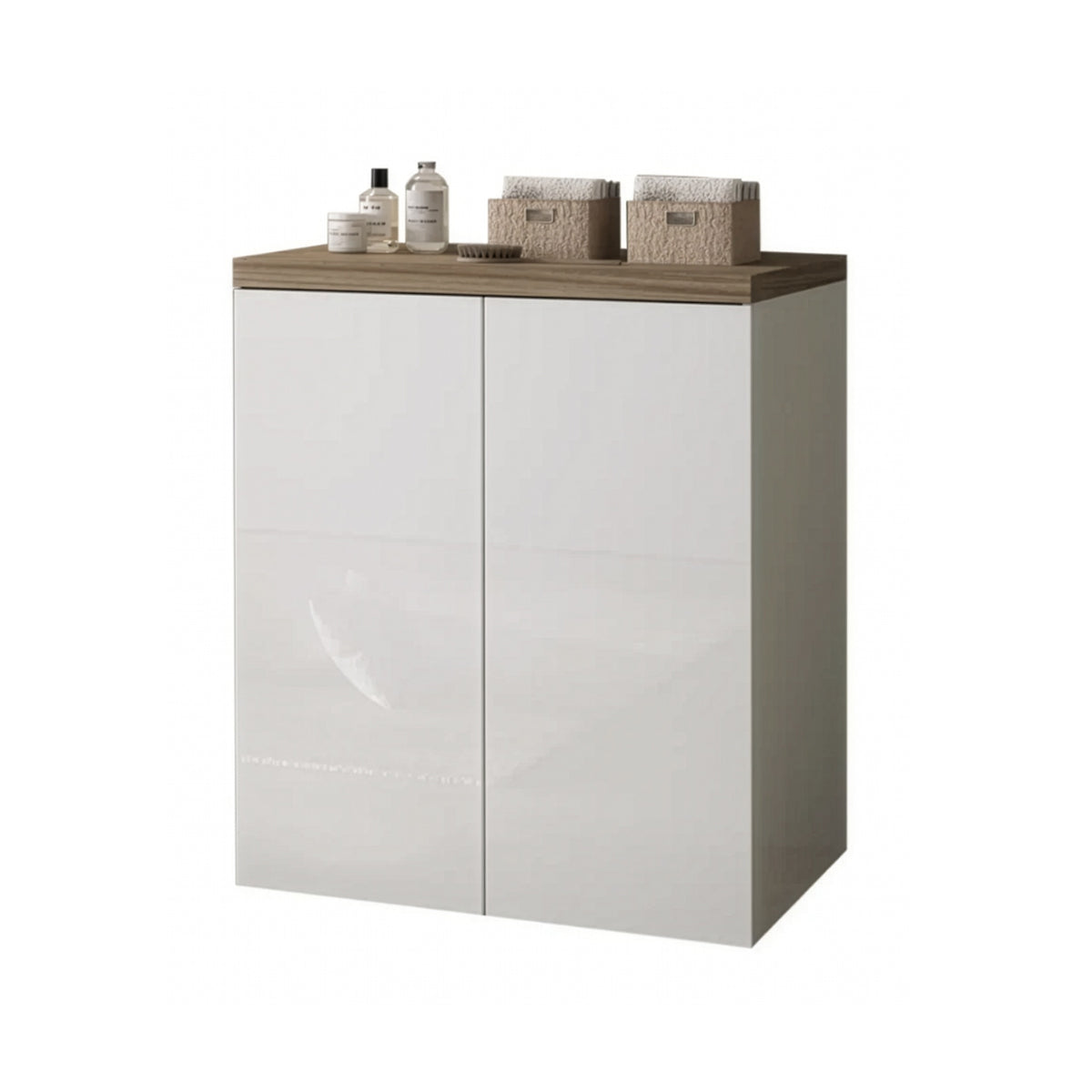 MOBILE BASE DOPPIO PER LAVANDERIA SAVINI CON RIPIANO INTERNO E ANTE CON APERTURA PUSH AND PULL - BASE DOPPIA- L.71CM H.91CM P.65CM- BIANCO/NOCE -FIG. 7  - SAV