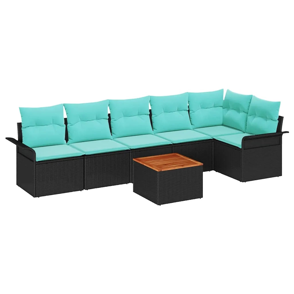 Set Divano da Giardino con cuscino 7 pcs Nero polyrattan