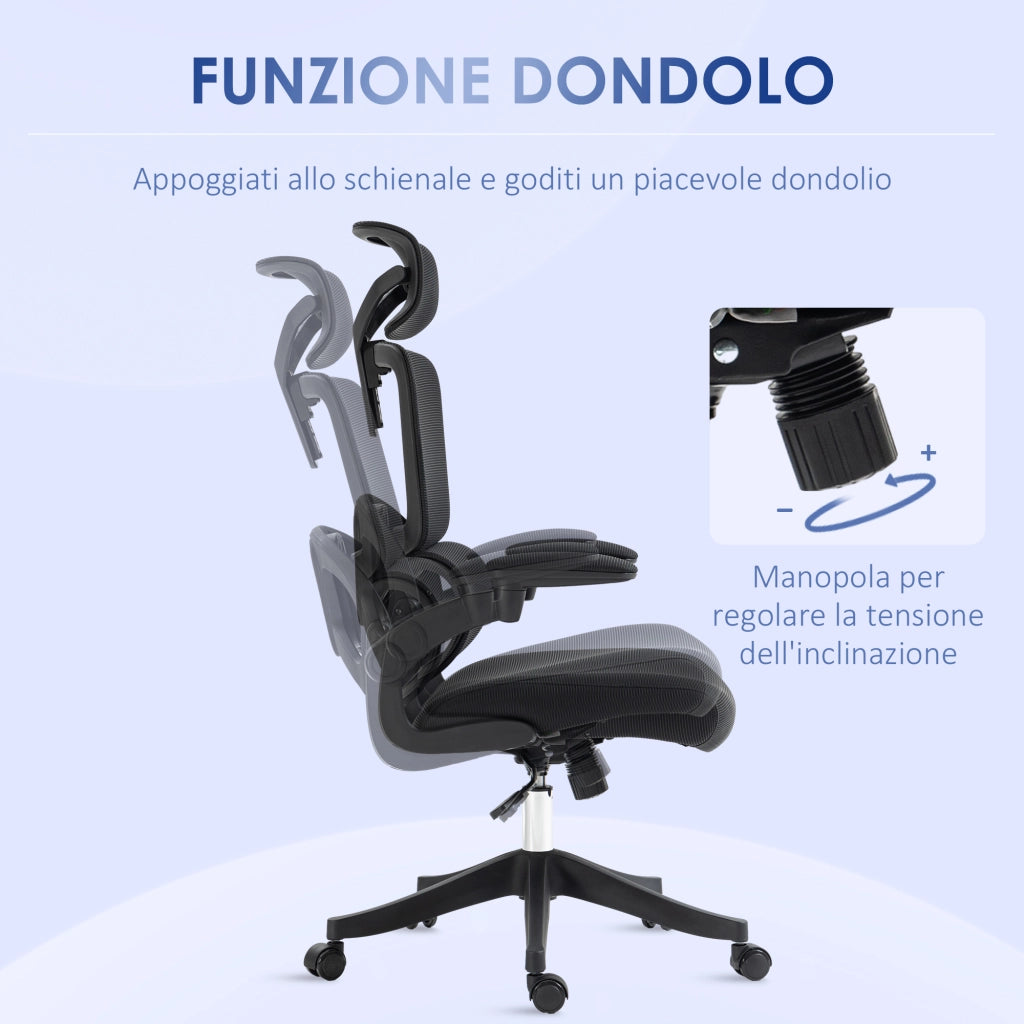 Sedia da Ufficio ad Altezza Regolabile con Inclinazione e Supporto Lombare, 62x58x120-133 cm, Nera