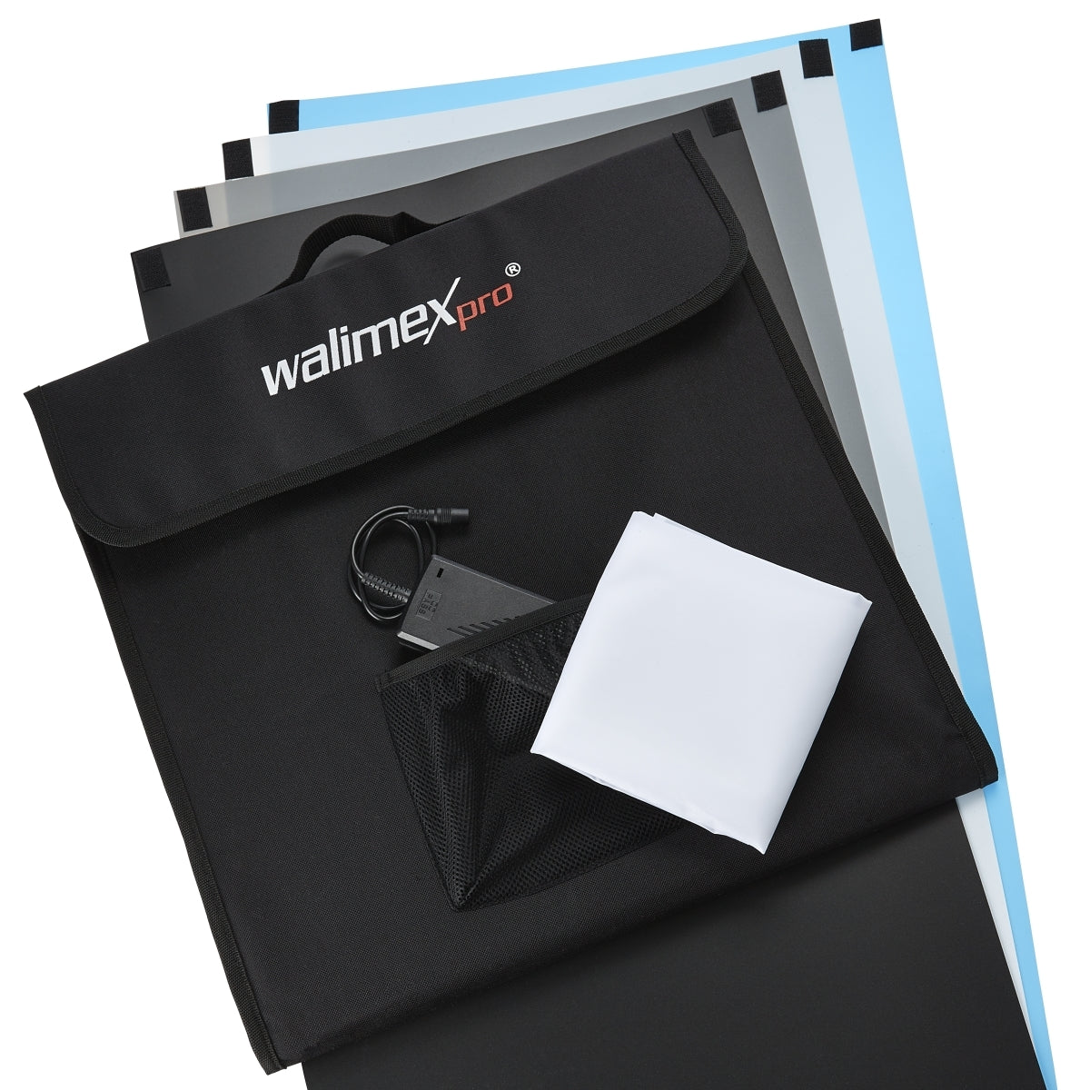 Walimex Pro Cubo di ripresa pronto all'uso (43 x 43 x 43 cm con illuminazione a LED, inclusi inserti per scanalature e diffusore) nero