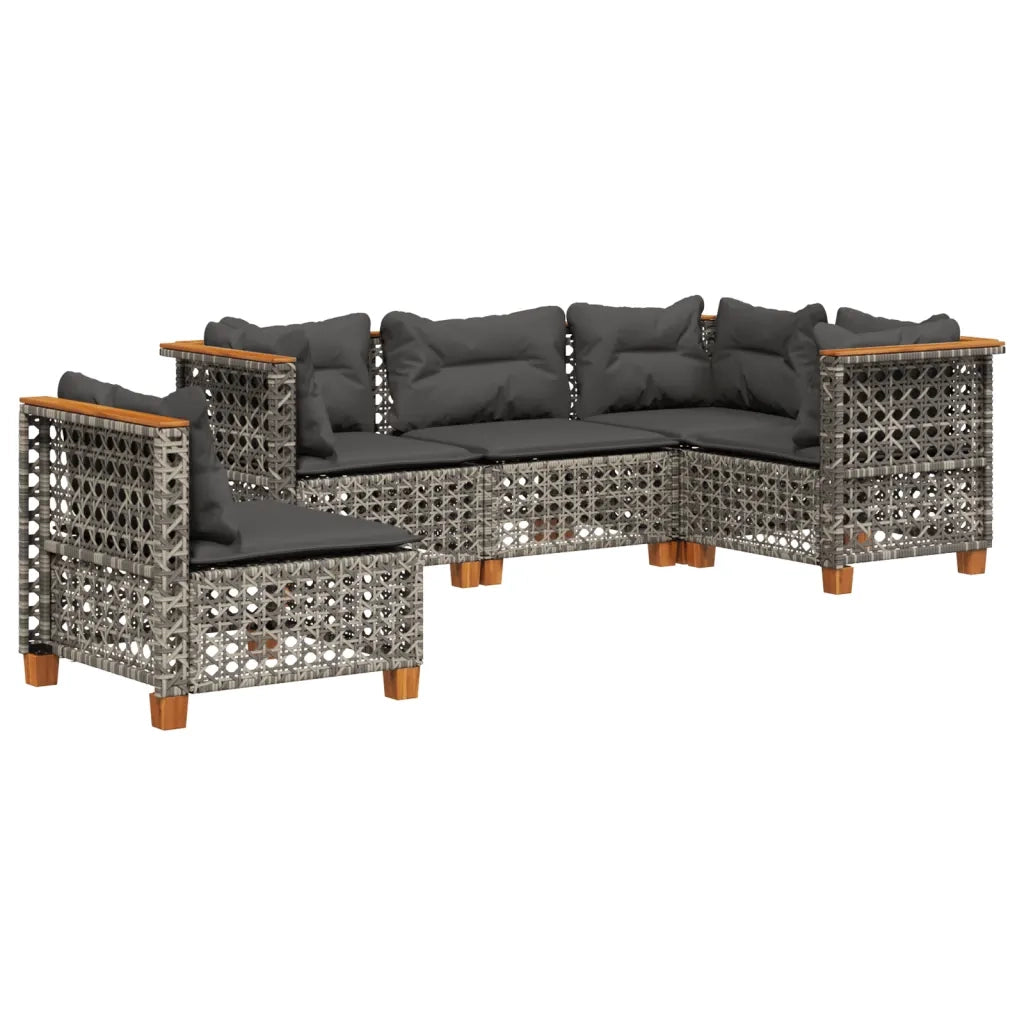 Set Divano da Giardino 5 pz con Cuscini Grigio in Polyrattan