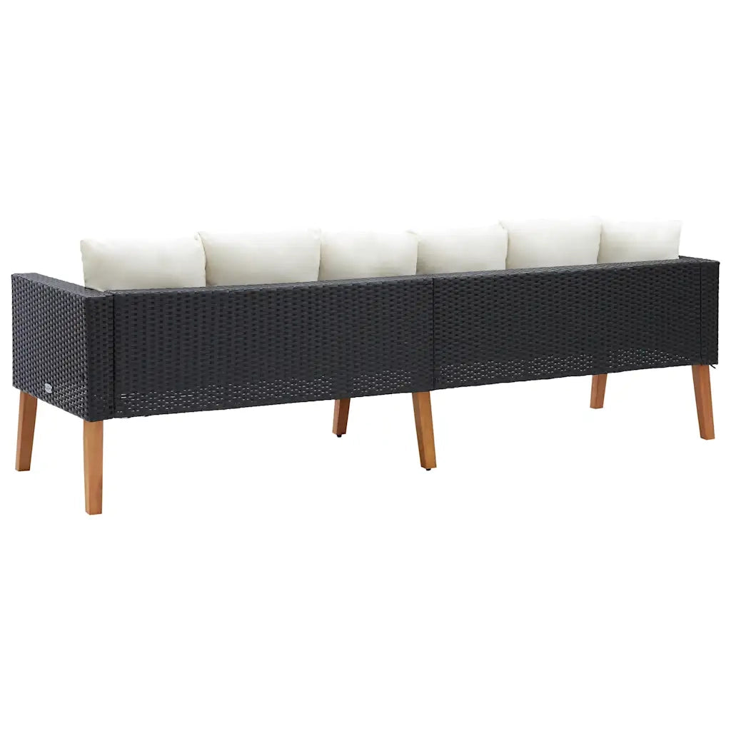 Divano da Giardino a 3 Posti con Cuscini in Polyrattan Nero cod mxl 70657