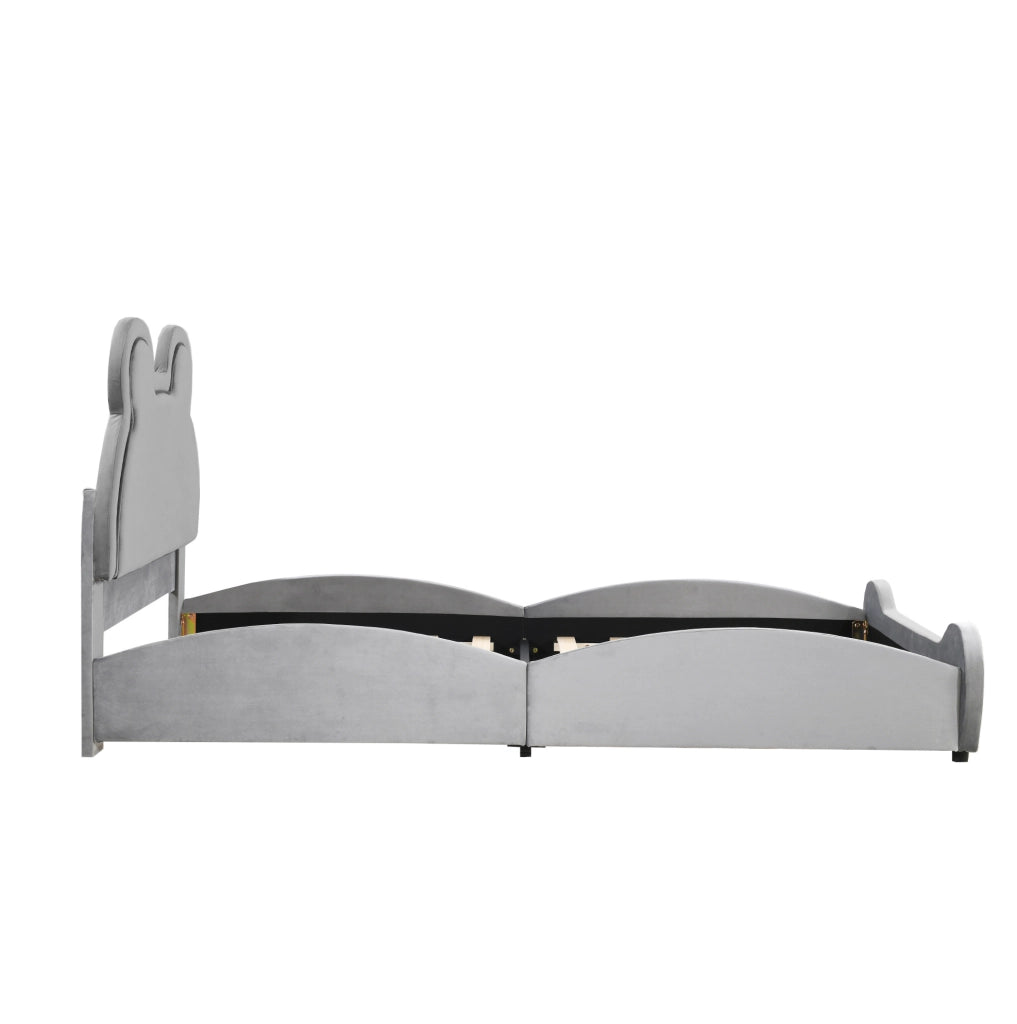 Letto imbottito per bambini a forma di orso 90x200 cm in velluto grigio