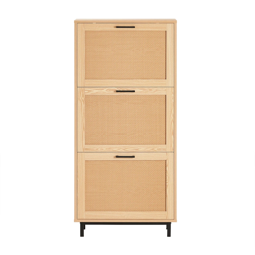 Scarpiera Da Ingresso Con 3 Ante E 6 Ripiani Naturale 60x23.8x127cm FSR155-N