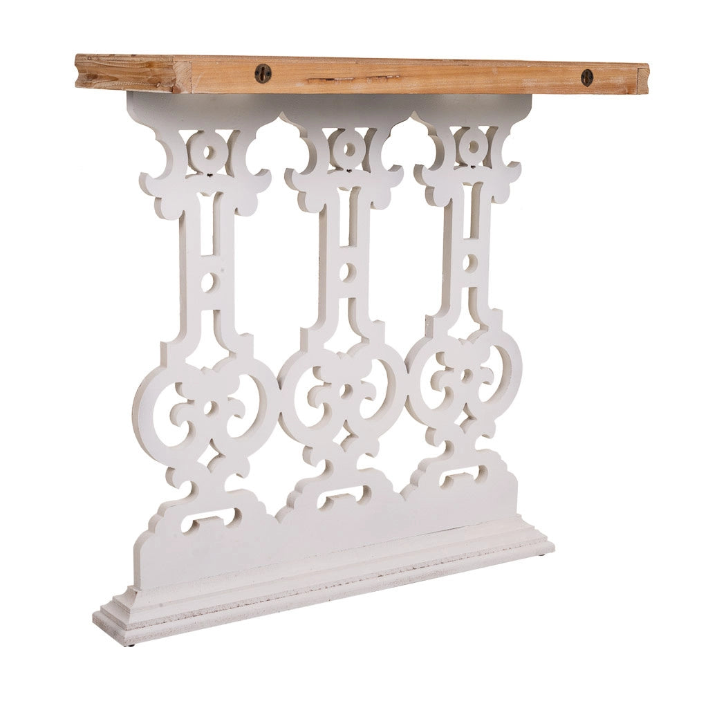 Mobile da ingresso in legno intagliato bianco 81x30x82h