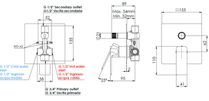 MISCELATORE INCASSO DOCCIA CON DEVIATORE A VITONE ICON- Oro Spazzolato- MARIA- pezzi 1