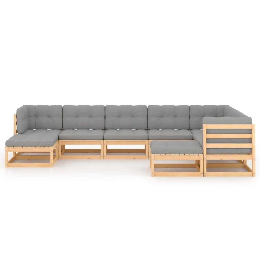Set Salotto Giardino 9 pz Cuscini Antracite Legno Massello Pino 3076804