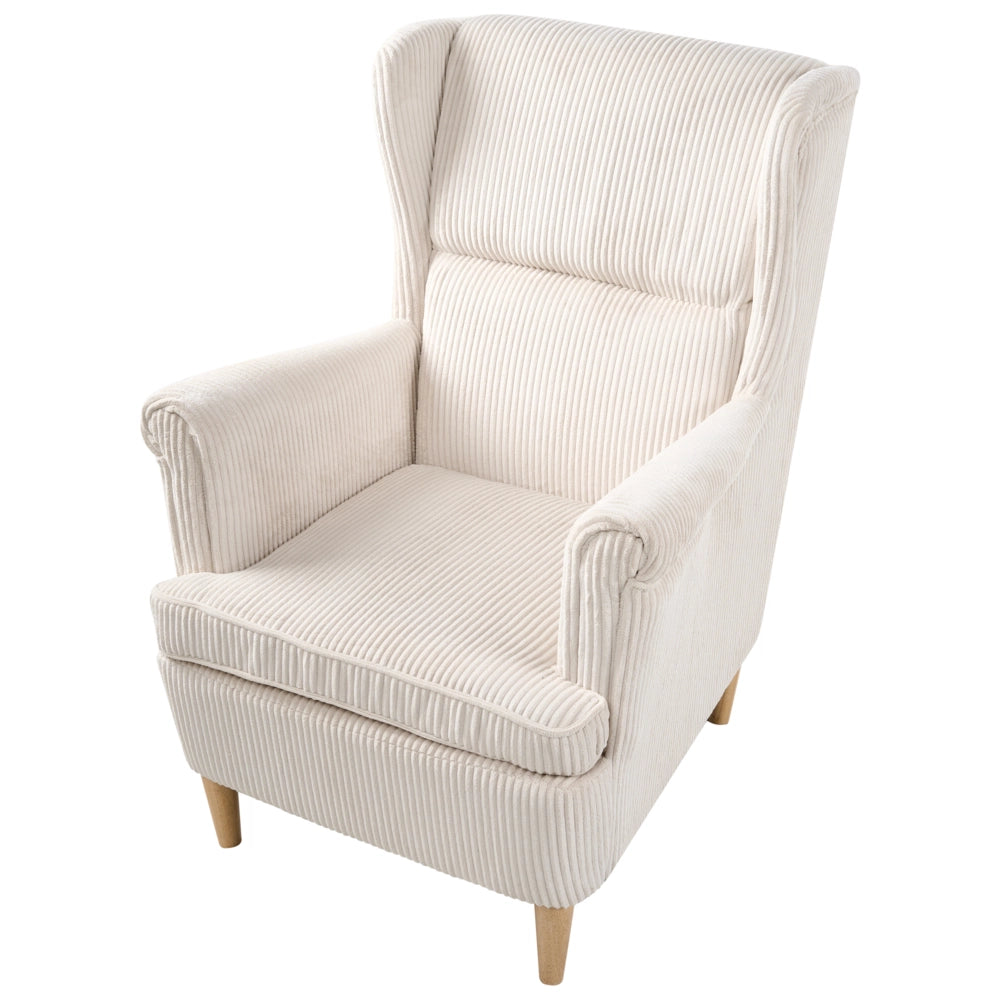 Poltrona con schienale alto rivestita in velluto a coste con gambe in legno Beige chiaro stile Tradizionale