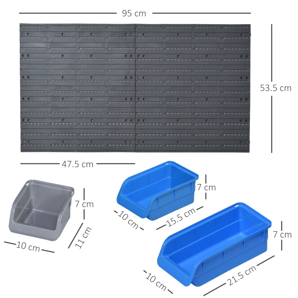 Cassetta Portautensili da 44pz con Scatole Regolabili e Rimovibili in PP Blu e Grigio, 54x22x95 cm