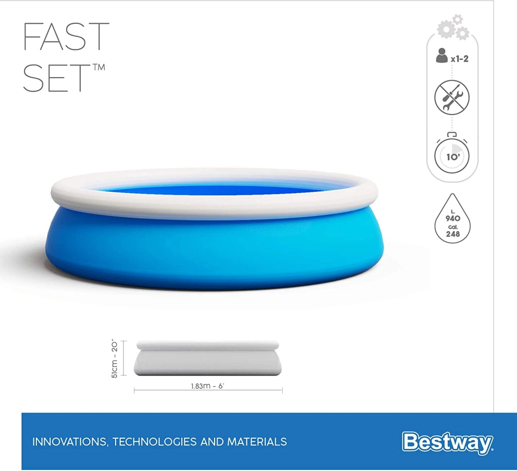 BESTWAY FAST SET PISCINA FUORI TERRA GONFIABILE BAMBINI TONDA 183 X 51 CM