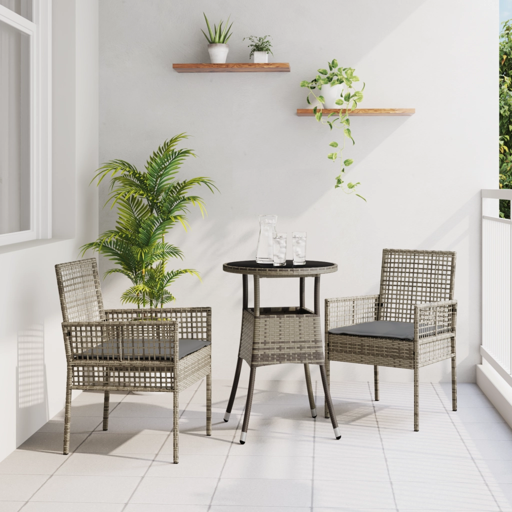 Set da pranzo da giardino 3 pezzi Grigio in rattan sintetico