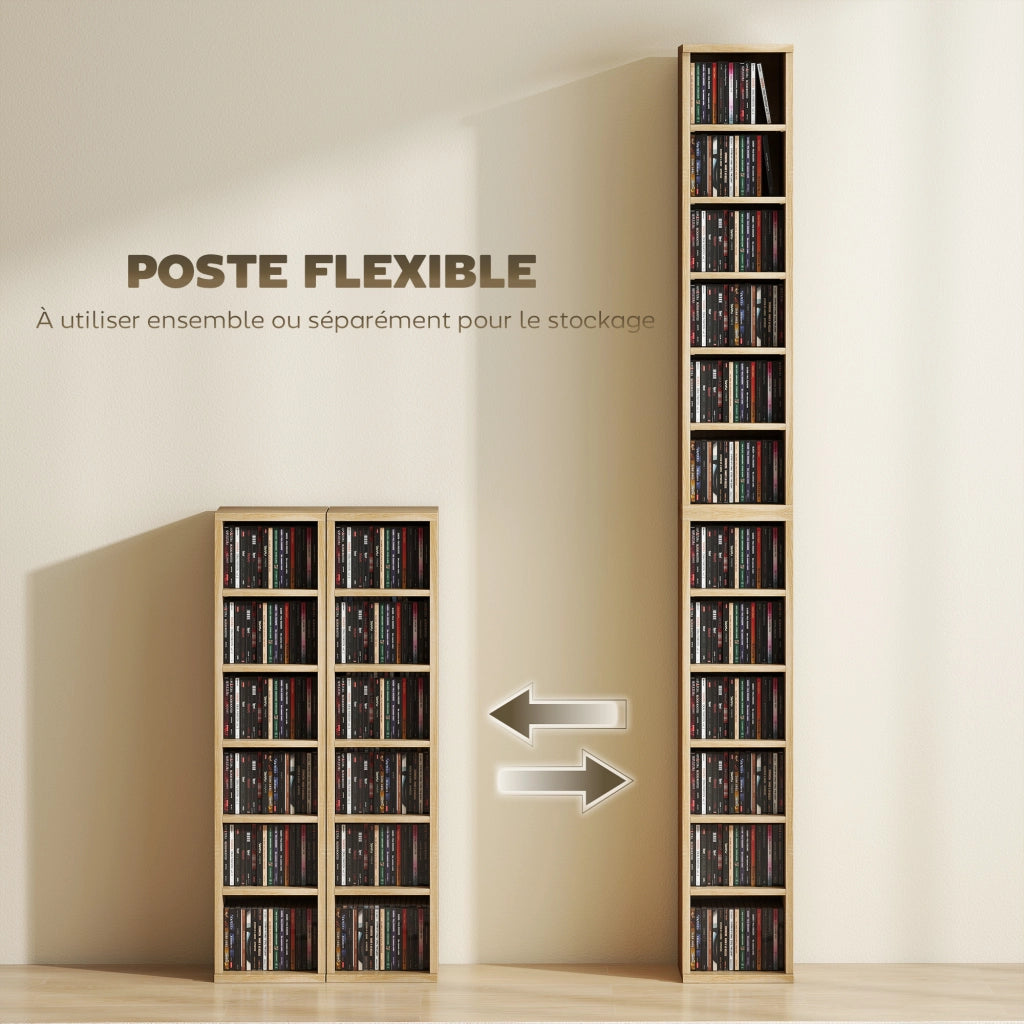 Armadio per CD e DVD con 12 ripiani ¨C zephmum ¨C colore quercia 21x22,5x88,5 cm