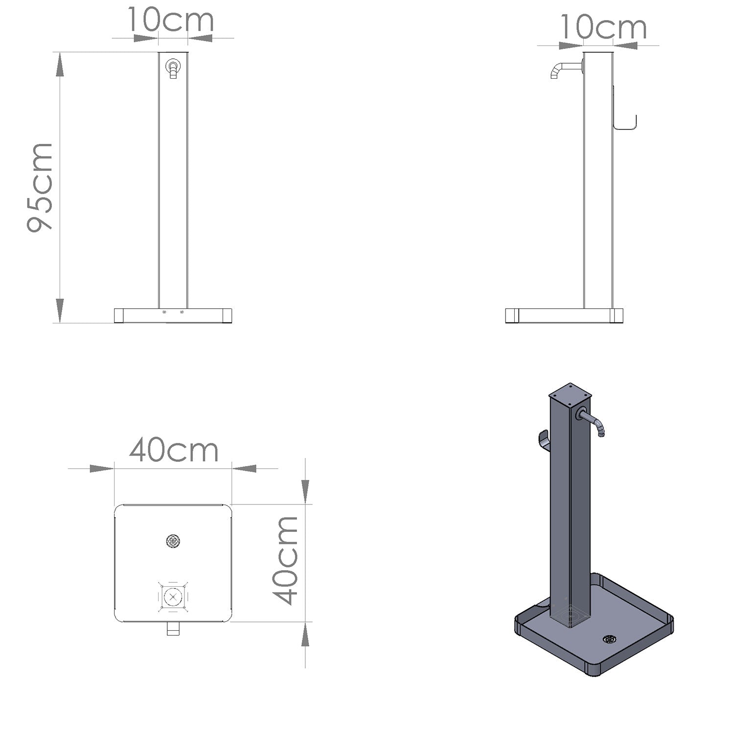 Fontana da Giardino Design a Colonna Quadrata Rubinetto in Ottone e Base con Ciottoli Verde