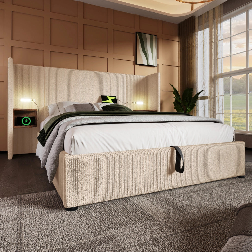 Letto matrimoniale 180x200 con contenitore, luce USB-C