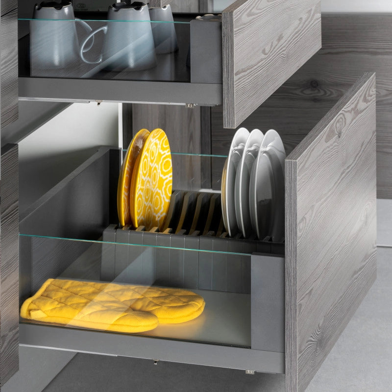 Cassetto esterno Vertex 40 kg con laterale in vetro 178 mm di altezza, 500 mm di profondità, Acciaio, Alluminio e Vet..