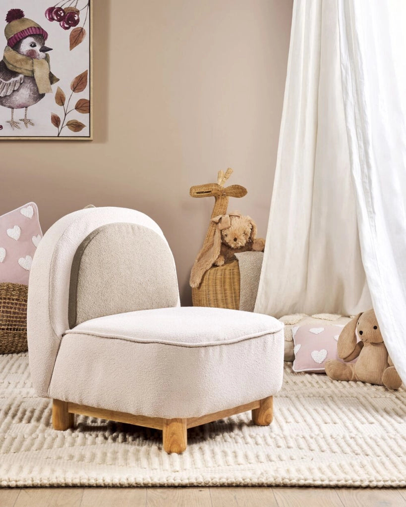 Sedia per animali tessuto in poliestere beige Sedile senza braccioli per cameretta per bambini Design moderno Dinosauro