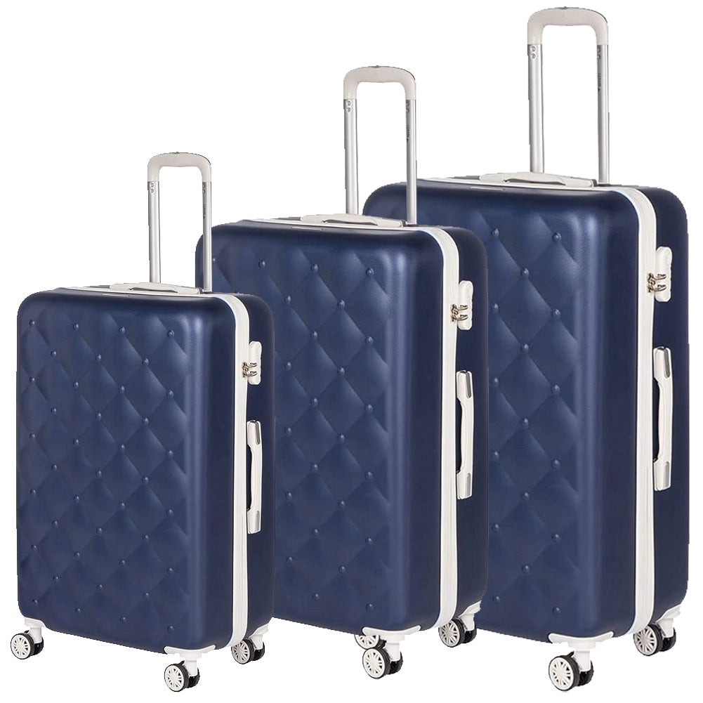 Set 3 Valigie Rigide Effetto Matelassé con Ruote Easy Roll Trolley Bagaglio da Viaggio Blu