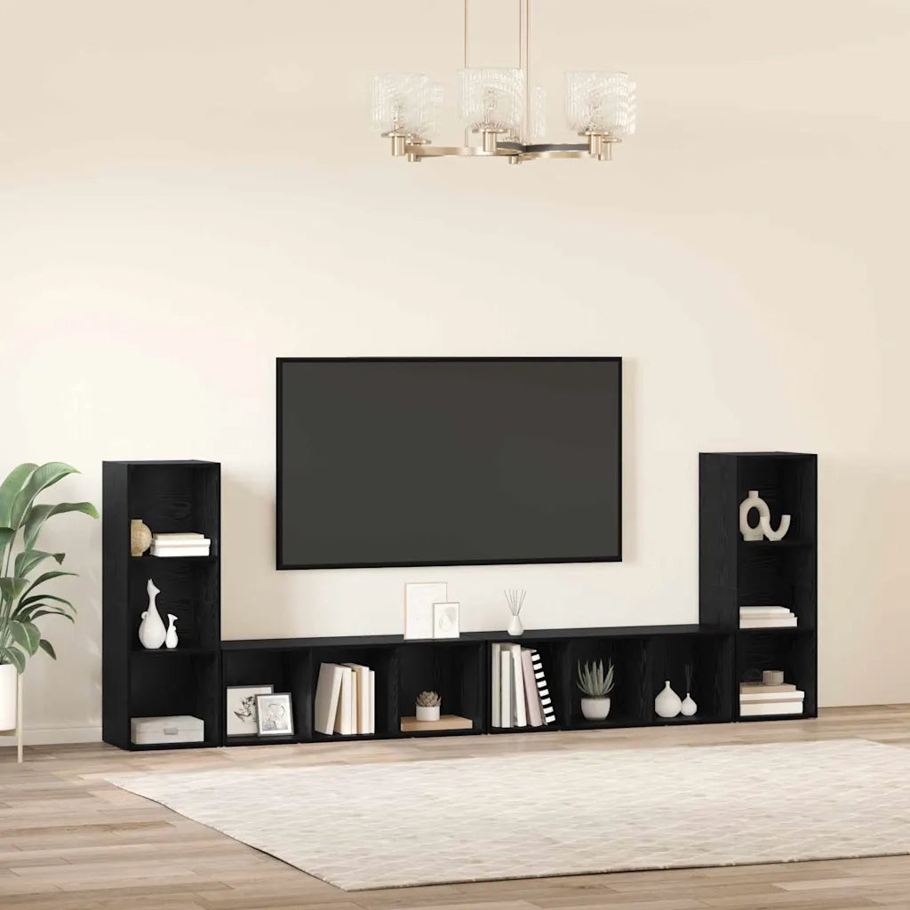 Set mobile TV 4 pz Rovere Nero Legno ingegnerizzato 3393523