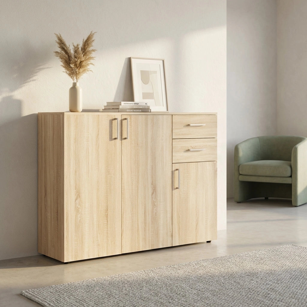Madia Moderna con 2 cassetti e tre ante in Legno Composito cm 120x35x93 - READ