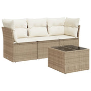 Set Divano da Giardino 4 pz | Set Salotto da Giardino con Cuscini Beige in Polyrattan