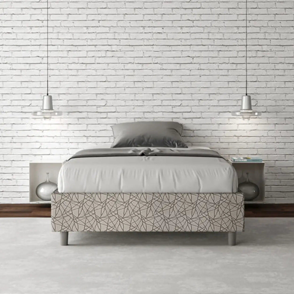 Letto una piazza e mezza con rete imbottito 120x190 tessuto Era 2 grigio Azelia