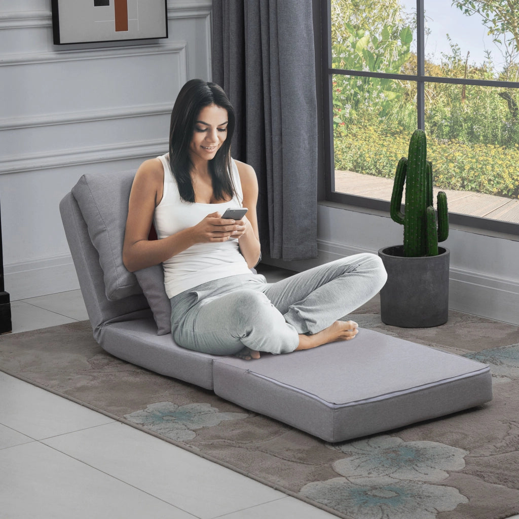 Poltrona letto imbottita con cuscino e schienale regolabile ¨C Zephmum ¨C Grigio chiaro