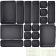 Organizzatore di cassetti 17 pezzi, sistema di organizzazione di cassetti, organizzatore di cassetti, organizzatore di cassetti per cassettiera, divisa per cassetti per ufficio, cassettiera, cucina, bagno (3 dimensioni, nero)