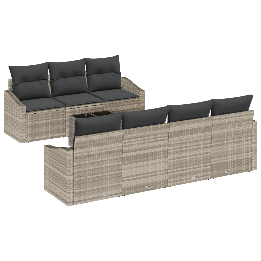 Set di Divani da Giardino da 8 Pezzi con Cuscini in Polyrattan Grigio Chiaro