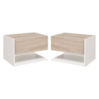 Set 2 Comodini Sospesi 46x30x30 cm in Truciolato Rovere e Bianco