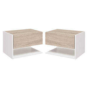 Set 2 Comodini Sospesi 46x30x30 cm in Truciolato Rovere e Bianco