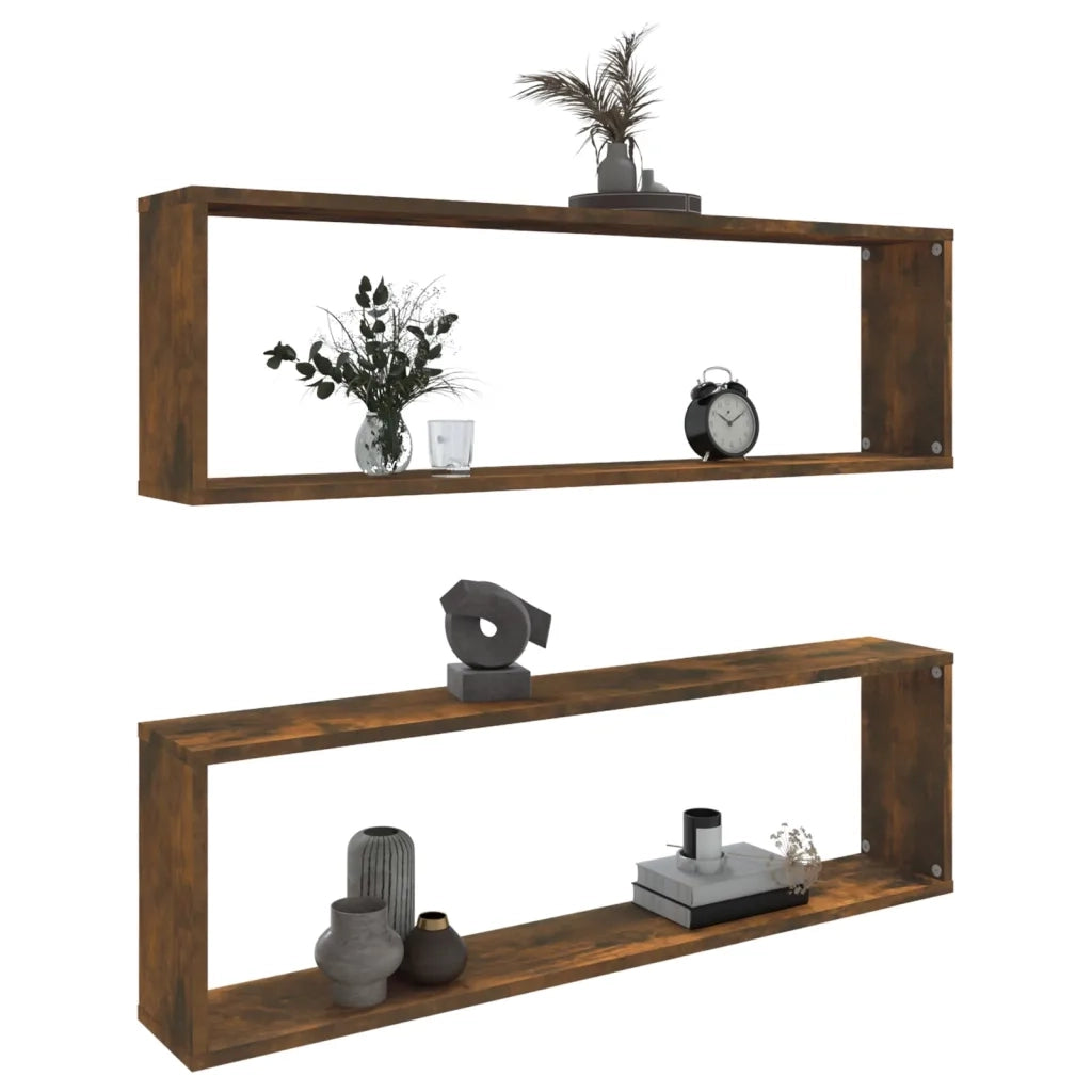 2 pz Mensole Parete | Mensola sospesa Cubo Rovere Fumo 100x15x30 Legno Multistrato