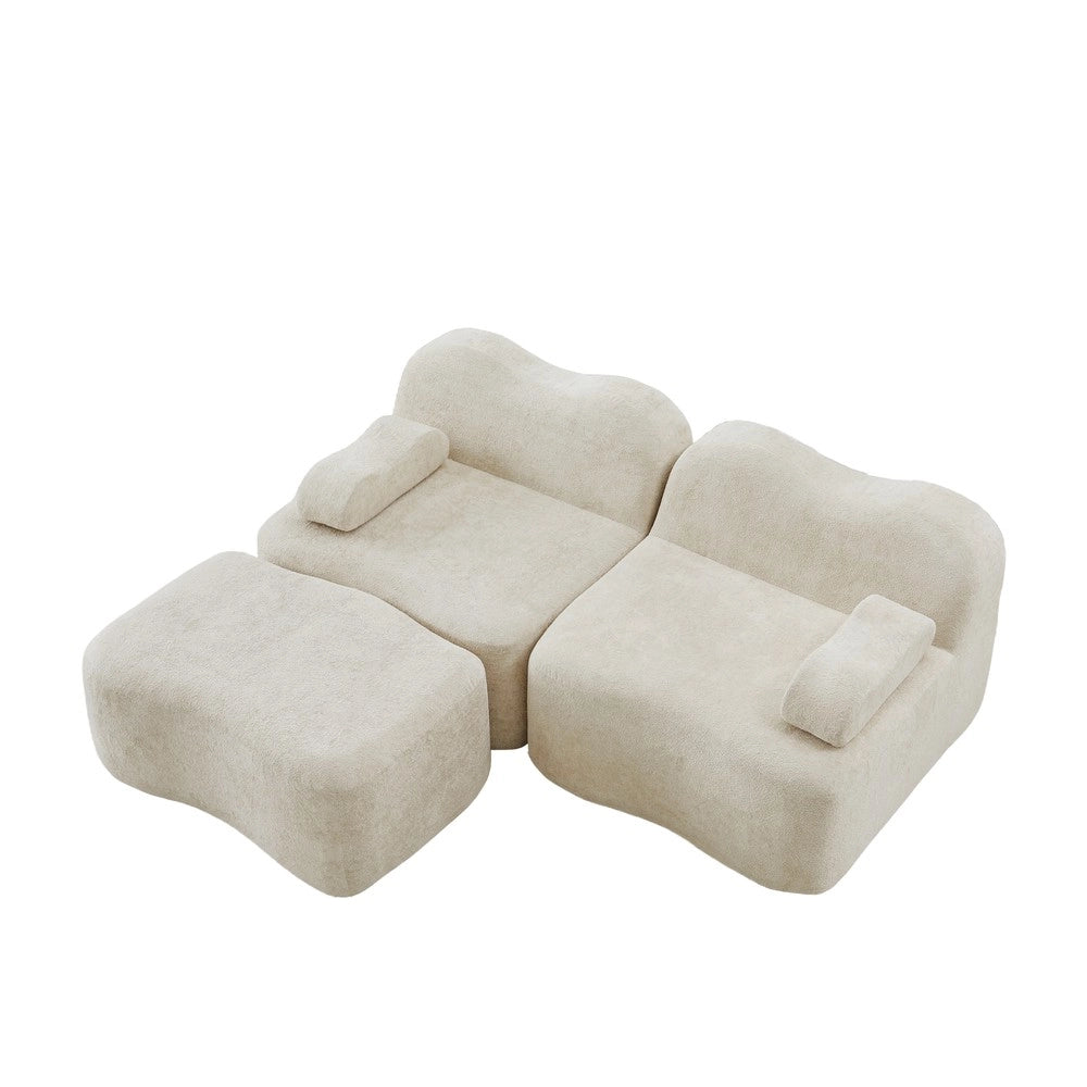 Divano Modulare Angolare 2 Posti con Pouf ¨C Xylo ¨C Beige, Braccioli Mobili