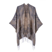 Sciarpa/mantella da donna con spacco e nappe, double face, in cashmere, spessa, calda, taglia grande