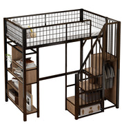 Letto a Soppalco Letto Singolo con Scala Contenitore; Ripiani e Vani Portaoggetti 90×200 cm; senza Materasso