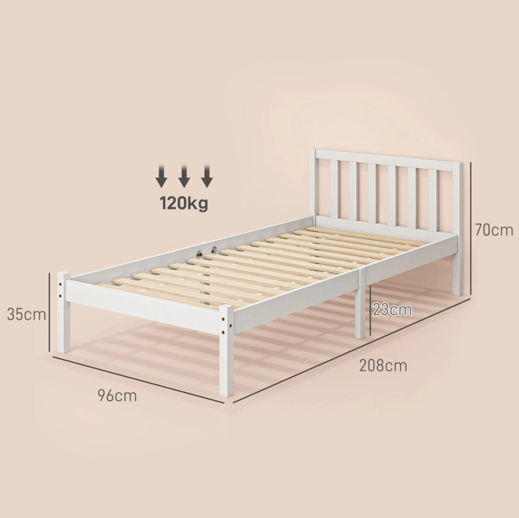 Letto singolo 200x90 cm in legno bianco con testiera e spazio sottoletto