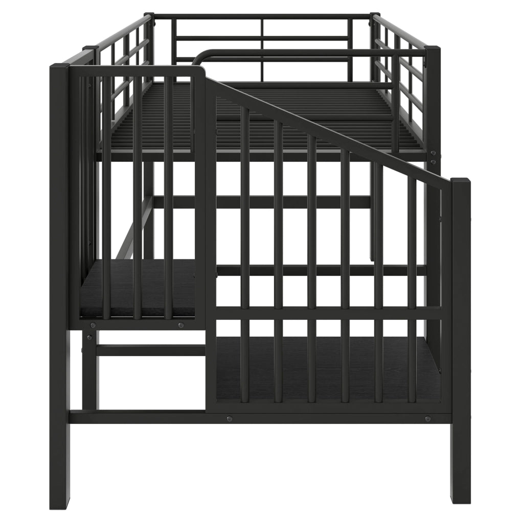 Letto a soppalco 90x200 cm con scala contenitore in metallo e MDF nero