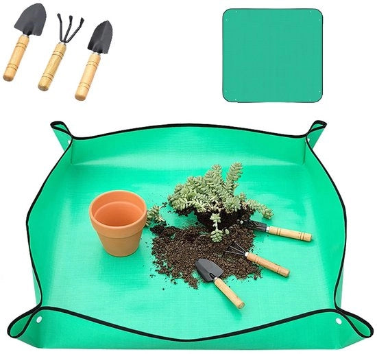 Matrice per piante, matrice per piante pieghevole, tappeto per giardino impermeabile, tappeto per giardino, matrice per piante per vasche, con 3 paletti per interni, ombrello per piante, impermeabile, 75 x 75 cm