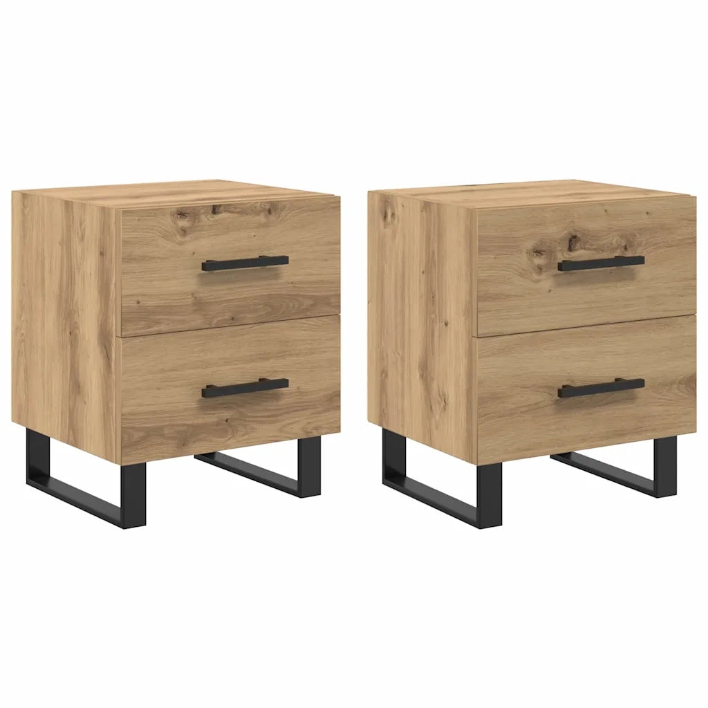 Set di 2 Comodini | Armadio da Notte | Mobiletto da notte Rovere artigianale 40 x 35 x 47,5 cm