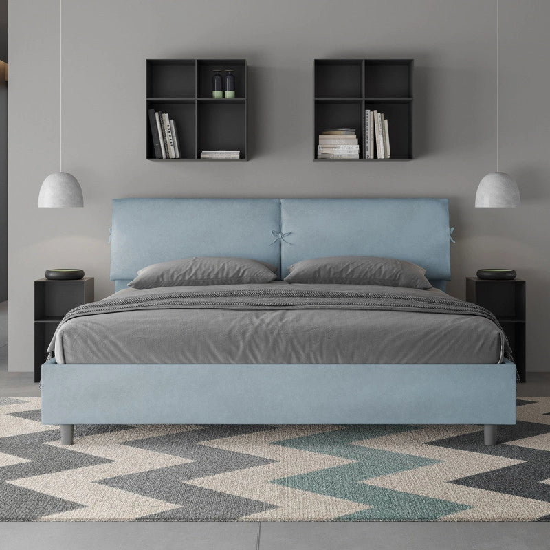 Letto imbottito Matrimoniale 180x200 cm Mados - Contenitore,Microfibra,Azzurro