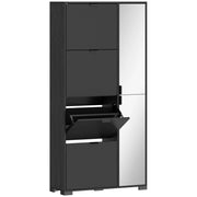 Scarpiera con Specchio 82x30x168 cm 4 Cassetti Ribalta e Armadietto 2 Ante in MDF Nero