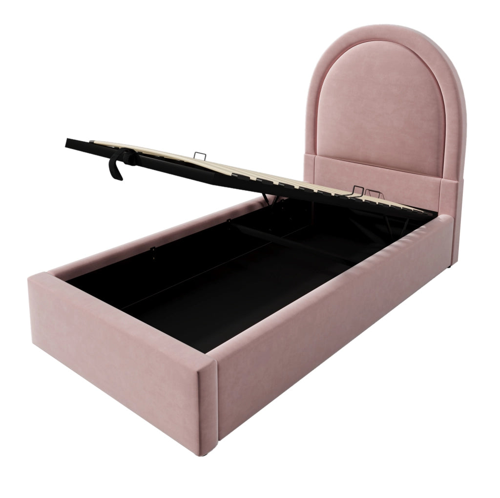 Letto per bambini 90x200 cm con contenitore; velluto rosa
