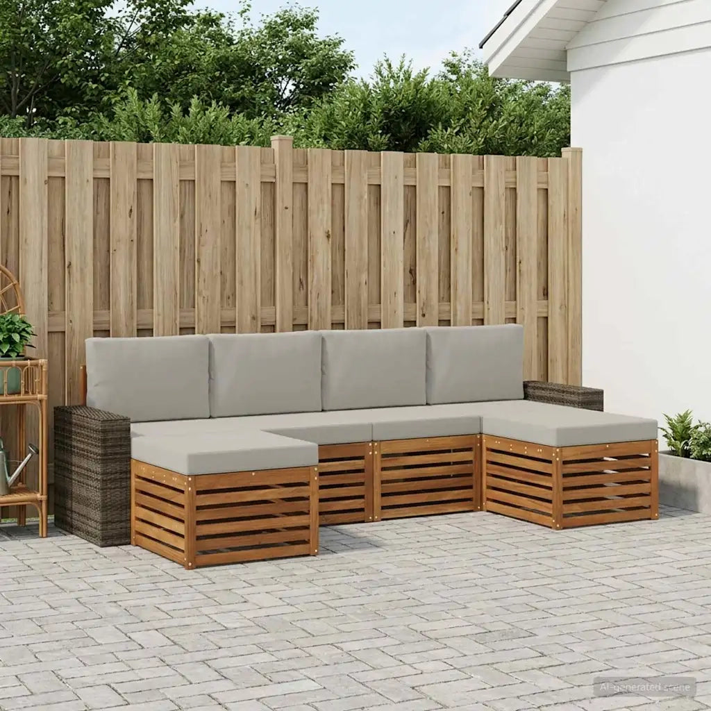 Set divani con cuscino 6 pcs Naturale e Grigio Chiaro