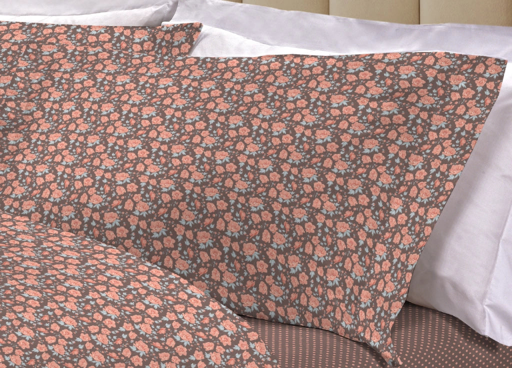 Completo Lenzuola Letto 100% Cotone Made Italy 3027 Disegno Provenza - Piazza E Mezza - Marrone