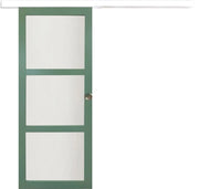 Porta Scorrevole Verde Ral 6021 Vetrata H204 x L83 + Binario in alluminio Bianco e 2 gusci